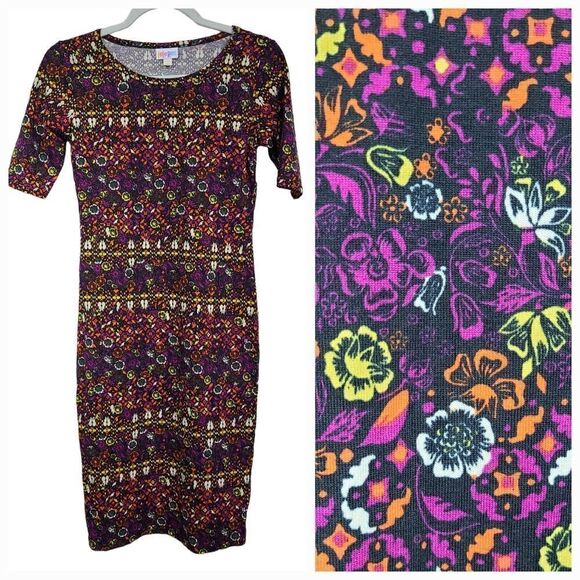 NWT LuLaRoe Julia Dress XXS (00-0) Colorful Floral Midi Fitted Business Casual - Picture 1 of 8